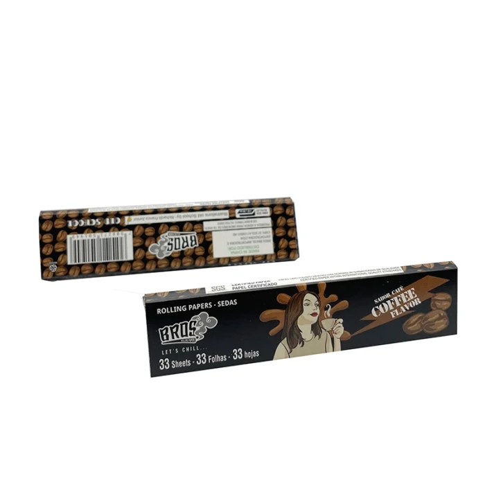 Bros-Rolling-Paper-Coffee-Flavour-Design-33-Leaves-Burning-Smoking-Natural-Material-King-Size-Slim.webp Bros 33 Leaves Coffee King Size Flavor Rolling Paper 1 Pack - Image 1
